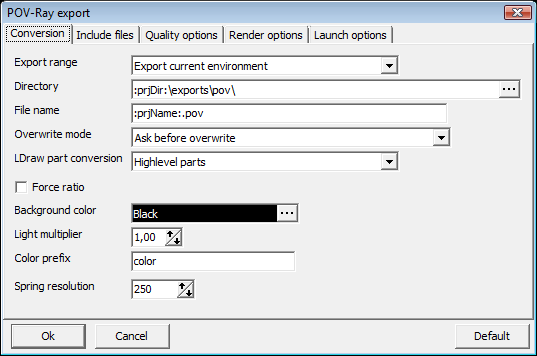 POV-Ray Export dialog