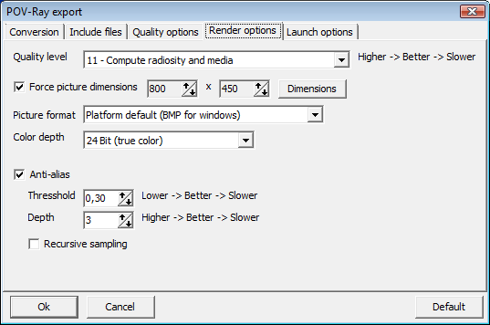 POV-Ray Export dialog