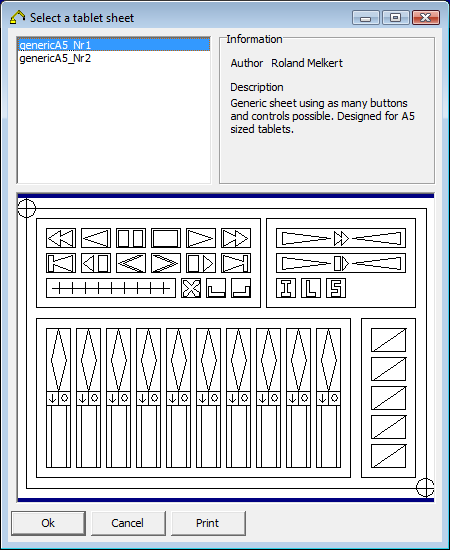 Tablet sheet selection dialog